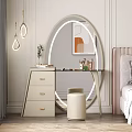 Elegant Modern Bedroom Dressing Table With Round Mirror Glass Top And Beige Drawers