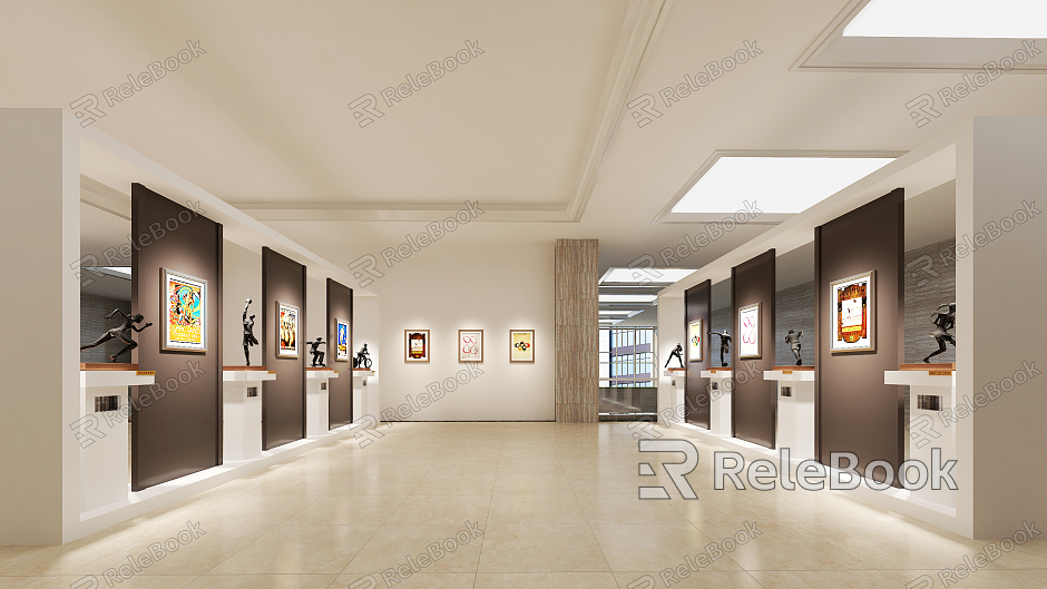 Modern exhibition hall, exhibition board, leisure area, temporary exhibition hall model