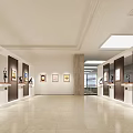 Spacious Bright Exhibition Hall Interior With Paintings Sculptures White Display Pedestals And Recessed Ceiling Lights