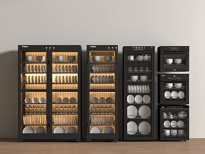 Black Vertical Modern Kitchen Appliances with Storage for Bowls Plates Cups 3d model
