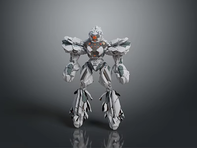 Game and Movie Character White Mecha Robot With Detailed Mechanical Armor and Glowing Orange Core 3d model