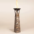 Outdoor Fire Pit with Various Colored Stone Base and Black Tray with Burning Flames