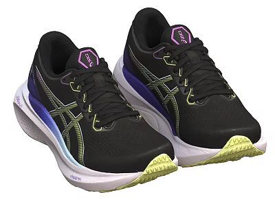 Asics Black Running Shoes Mesh Upper With Purple Yellow Accents And White Yellow Sole 3d model
