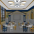 Vibrant Kindergarten Classroom Interior Featuring Colorful Tables Chairs Whiteboard Bookshelves Windows And Ceiling Decorations