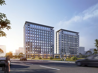 Modern High Rise Residential Buildings With Glass Curtain Walls And Urban Street Cars Pedestrians 3d model