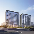 Modern High Rise Residential Buildings With Glass Curtain Walls And Urban Street Cars Pedestrians