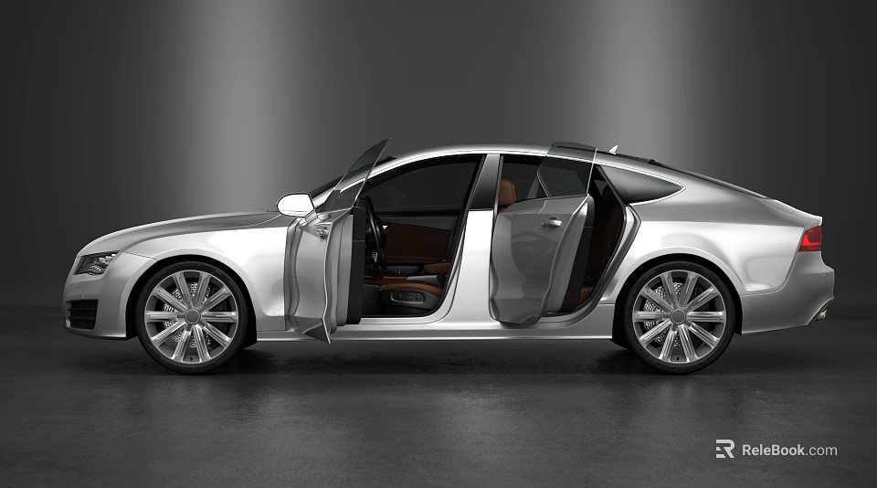 Silver Luxury Sedan With Open Doors Showing Premium Leather Interior Design 3d model 