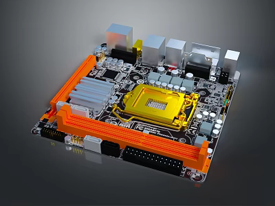 Modern Computer Motherboard With CPU Socket Heat Sinks And RAM Slots 3d model