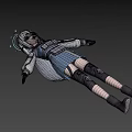 3D Anime Character With White Long Hair Blue Gray Outfit Mechanical Armor In Lying Pose