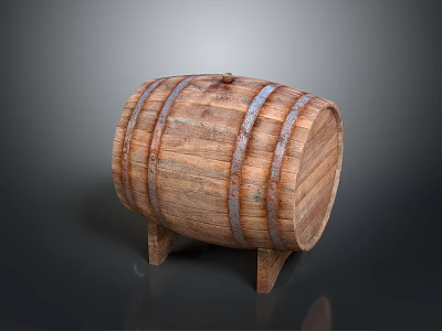 Wooden Storage Barrel With Metal Hoops And Stand Legs For Home Decor 3d model
