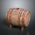 Wooden Storage Barrel With Metal Hoops And Stand Legs For Home Decor