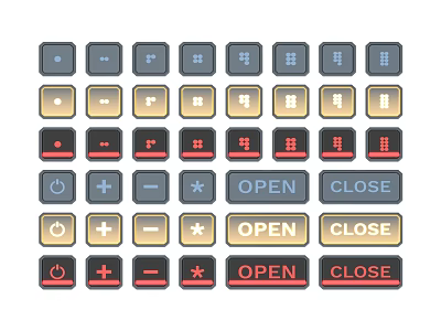 Colorful Control Panel Buttons With Various Symbols And OPEN CLOSE Labels 3d model