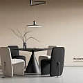 Modern Dining Table And Chairs With Pendant Light And Decorative Vase In Neutral Interior