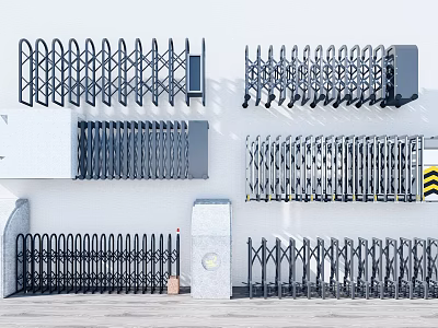 Different Retractable Security Gates With Metal Construction And Modern Styles 3d model