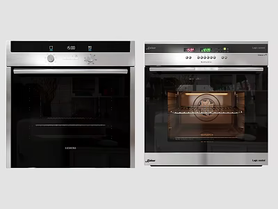 Two Stainless Steel Kitchen Ovens With Control Panel And Open Interior View 3d model
