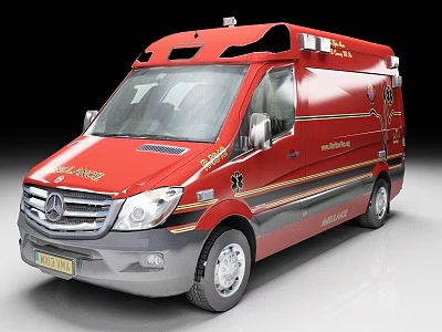 Red Modern Mercedes-Benz Ambulance Exterior With Emergency Lights And Service Logos 3d model