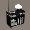 Modern Black Side Table With Rolling Wheels White Lamp And Magazine Storage 3d model