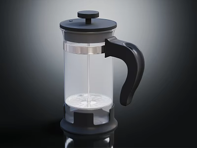 Transparent Glass French Press Coffee Maker With Black Handle Lid And Metal Plunger For Brewing 3d model