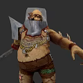 Fantasy Monster Character With Skull Helmet Axe Tattered Armor Bulky Body And Tattoos