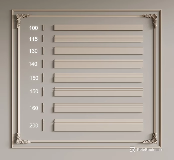 Different Sizes Corner Moldings Display On Decorative Framed Panel For Interior Design 3d model 