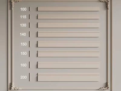 Different Sizes Corner Moldings Display On Decorative Framed Panel For Interior Design 3d model