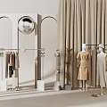 Modern Elegant Clothing Store With Arched Doorways Silver Spherical Decor Clothing Racks And Mannequins