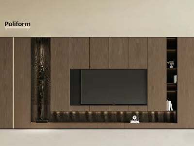 Modern Wooden TV Wall Design With Built-in TV And Storage Shelves 3d model