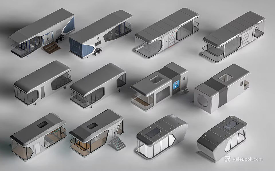 Modern Modular Guesthouse Buildings With Sleek Metal Roofs And Glass Windows 3d model 