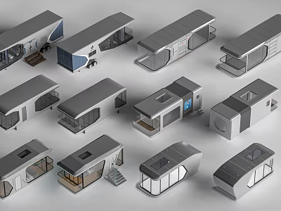 Modern Modular Guesthouse Buildings With Sleek Metal Roofs And Glass Windows 3d model