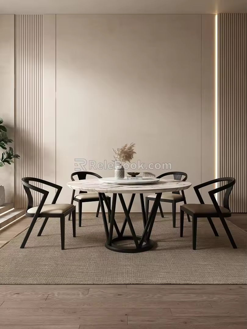 Modern Quiet Dining Table Rock Plate Dining Table Round Dining Table Marble Dining Table 3d model