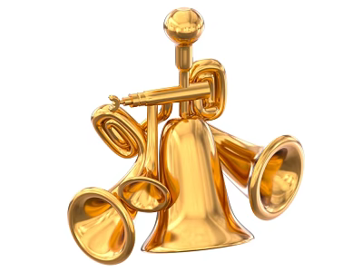 Shiny Golden Industrial Equipment Featuring Multiple Bell Shaped Components and Integrated Structure 3d model