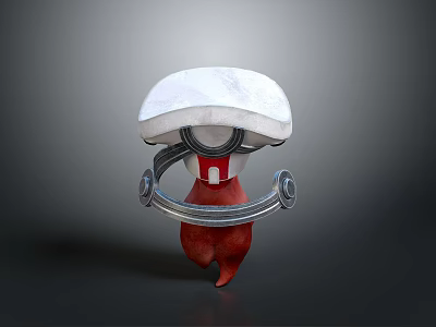 Creative Mushroom Shaped 3D Model With White Top Red Body And Silver Ring Structure 3d model
