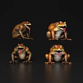 Aquatic Frog 3D Models In Different Poses With Sticking Tongues Brown Yellow On Black Background