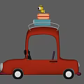 Red Toy Car with Suitcases and Yellow Duck Toy on Roof