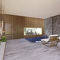 Tranquil SPA Sauna Interior With Stone Walls Wooden Partitions Round Tables And White Chairs
