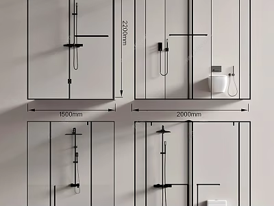 Shower Design With Fixed Handheld Spray Heads 1500mm 2000mm Dimensions Structure 3d model