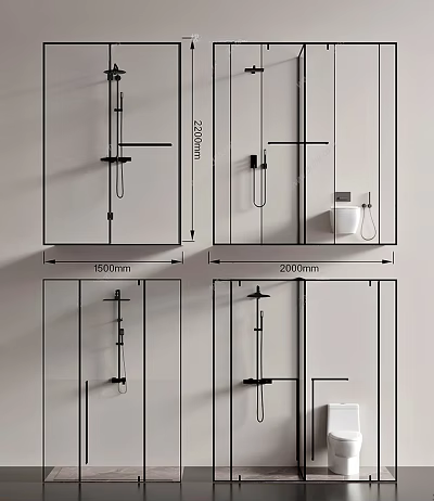 Shower Design With Fixed Handheld Spray Heads 1500mm 2000mm Dimensions Structure 3d model