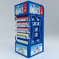 Multi Tiered Retail Display Shelf With Beverage Bottles And Top Advertising Posters 3d model