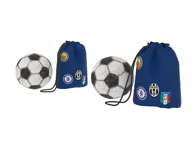 Professional Sports Equipment Including Soccer Balls And Blue Drawstring Bags With Club Logos 3d model