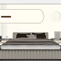 Modern Bedroom Interior With Upholstered Bed Accent Wall Lighting And Nightstands