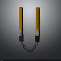 Traditional Nunchucks Weapon With Orange Sticks Black Handles And Chain Design