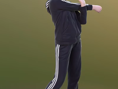 Woman In Black Tracksuit With White Stripes Performing Stretching Against Green Background 3d model