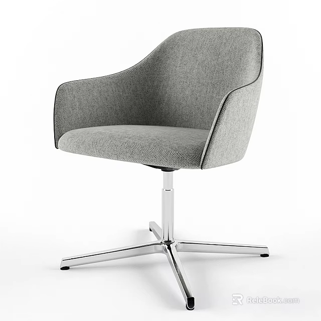 Modern Gray Fabric Office Chair With Armrest And Metal Swivel Base 3d model 