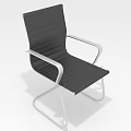 Black Striped Leisure Chair Featuring White Metal Armrests And Modern Minimalist Frame