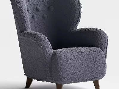 Cozy Navy Blue Plush Armchair with Button Tufted Backrest and Wooden Legs 3d model