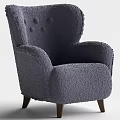 Cozy Navy Blue Plush Armchair with Button Tufted Backrest and Wooden Legs