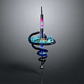 Futuristic Spiral Tower Structure With Blue Purple Lights And Tech Components