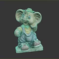 Cute Elephant Figurine Wearing Straw Hat Blue Overalls And Pink Shoes Standing On Square Base