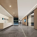 Spacious Modern Office Reception Area With Polished Marble Counter And Warm Natural Wood Interior Design
