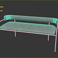 Stylish Gray Tufted Upholstered Bench With Gold Metal Frame And Backrest 3d model